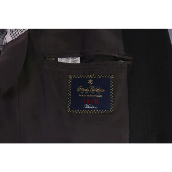Brooks Brothers Madison Solid Charcoal Gray 2-Btn Wool Blazer Made in USA 43L - Picture 7 of 9